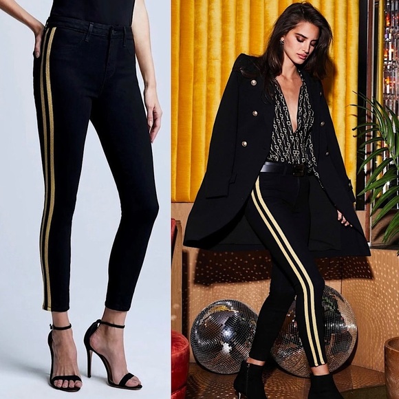 NWT L’AGENCE High Rise Glitter Tuxedo Stripe Margot Ankle Crop Skinny Jeans 25 - Picture 1 of 6